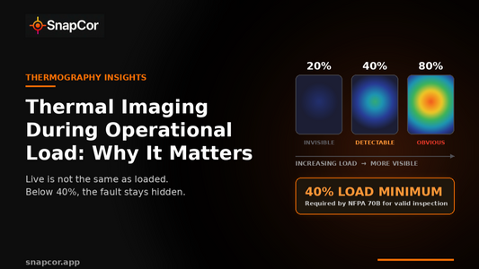 Side-by-side thermal images of the same electrical panel under 20 percent and 80 percent load showing how thermal faults only become visible at higher operational load